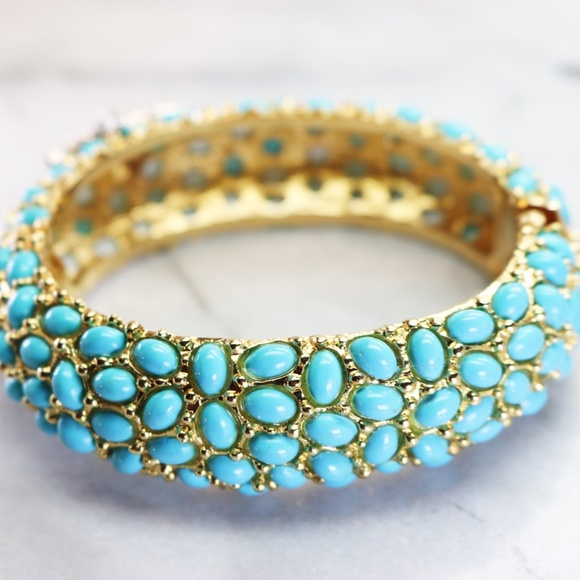 ⚜️ Vintage Kenneth Jay Lane Crystal Starfish Turquoise Cabochon Bracelet - Picture 11 of 16